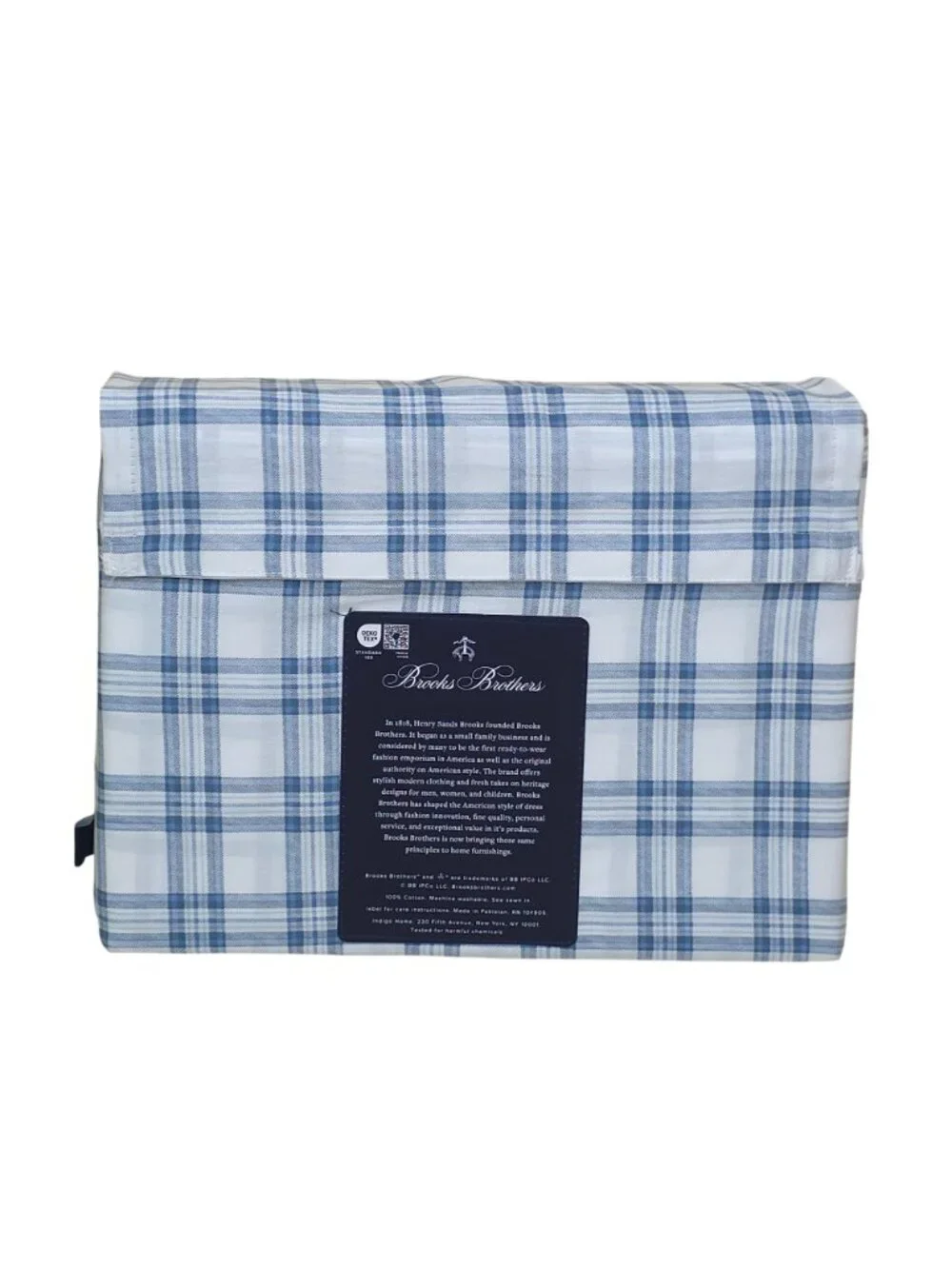 Brooks Brothers Plaid 100% Cotton Queen Sheet Set With PVC-Free Packaging